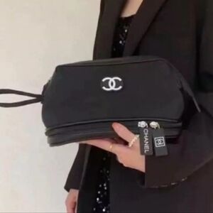 Brand New Chanel Black Nylon Large Makeup Bag/Pouch/Clutch
